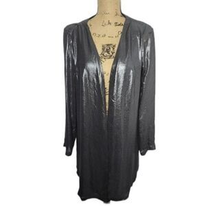 ASTR Metallic Gunmetal  Silver Open Front Drapey Cardigan